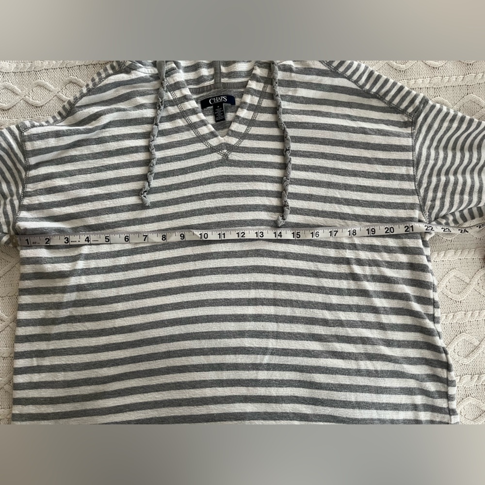 Chaps Gray and White Striped Cotton Hoodie Women’s Size Medium - Picture 16 of 16